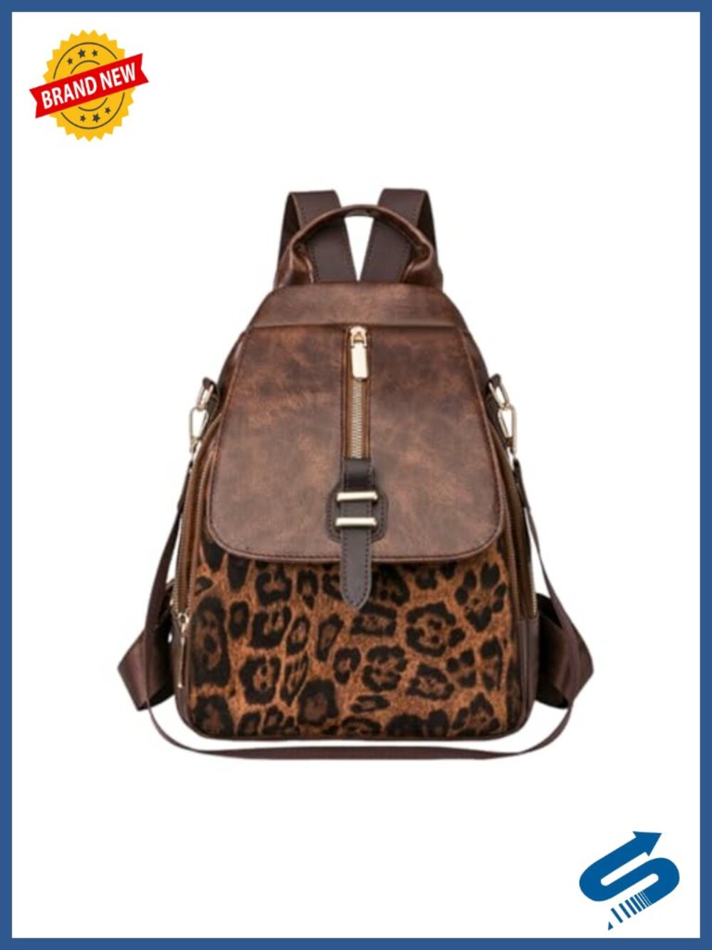Leopard Print PU Leather Backpack Convertible Shoulder Bag Purse Tote